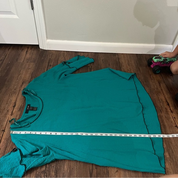 Ali Miles Turquoise & Black Blouse Tunic Crepe Crinkle Fabric Size XL - Picture 9 of 11